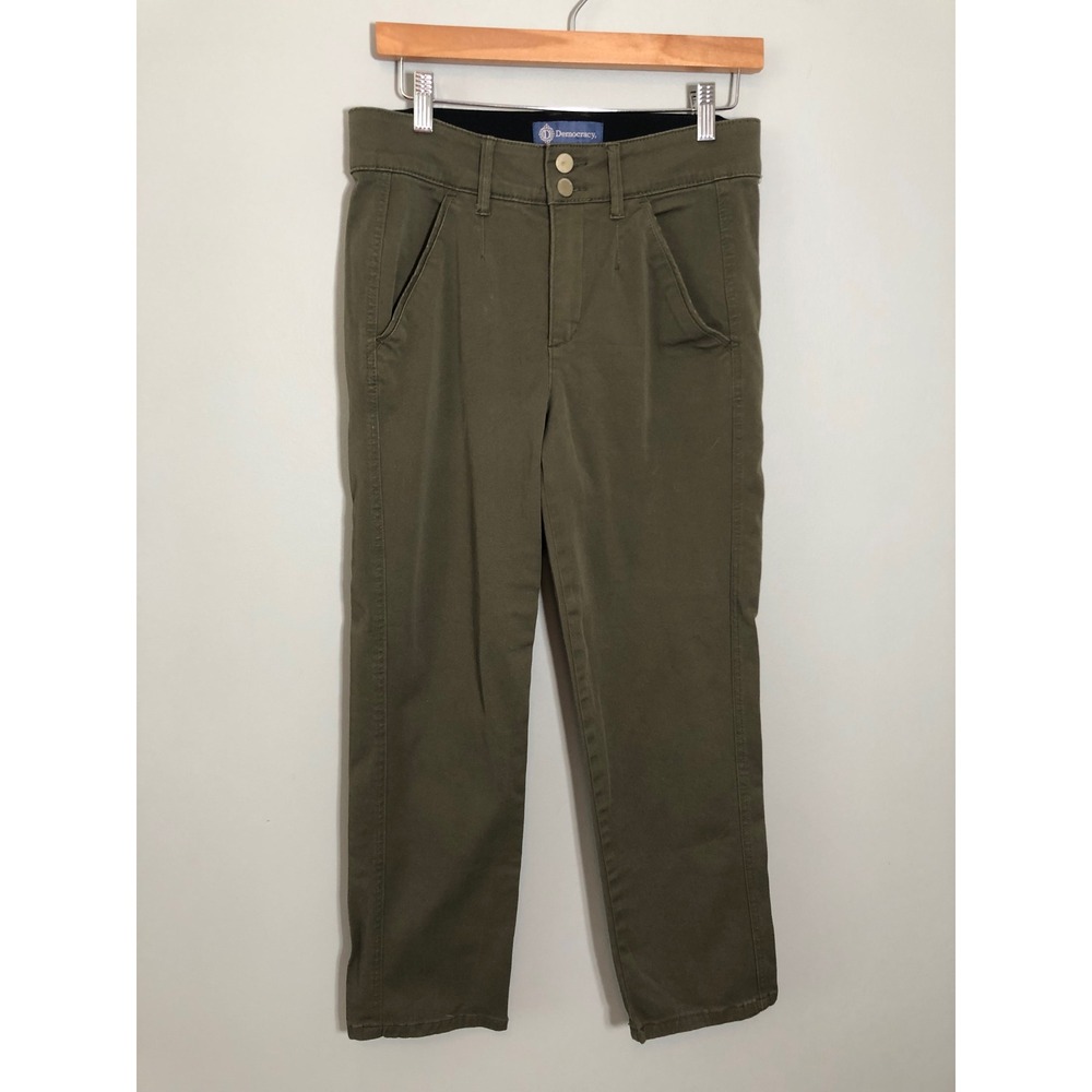 Democracy Ab-solution Pants Women 6 Olive Green Straight Leg Twill Trousers